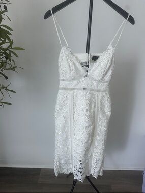 Sundry White Floral Lace Midi Dress with Spaghetti Straps